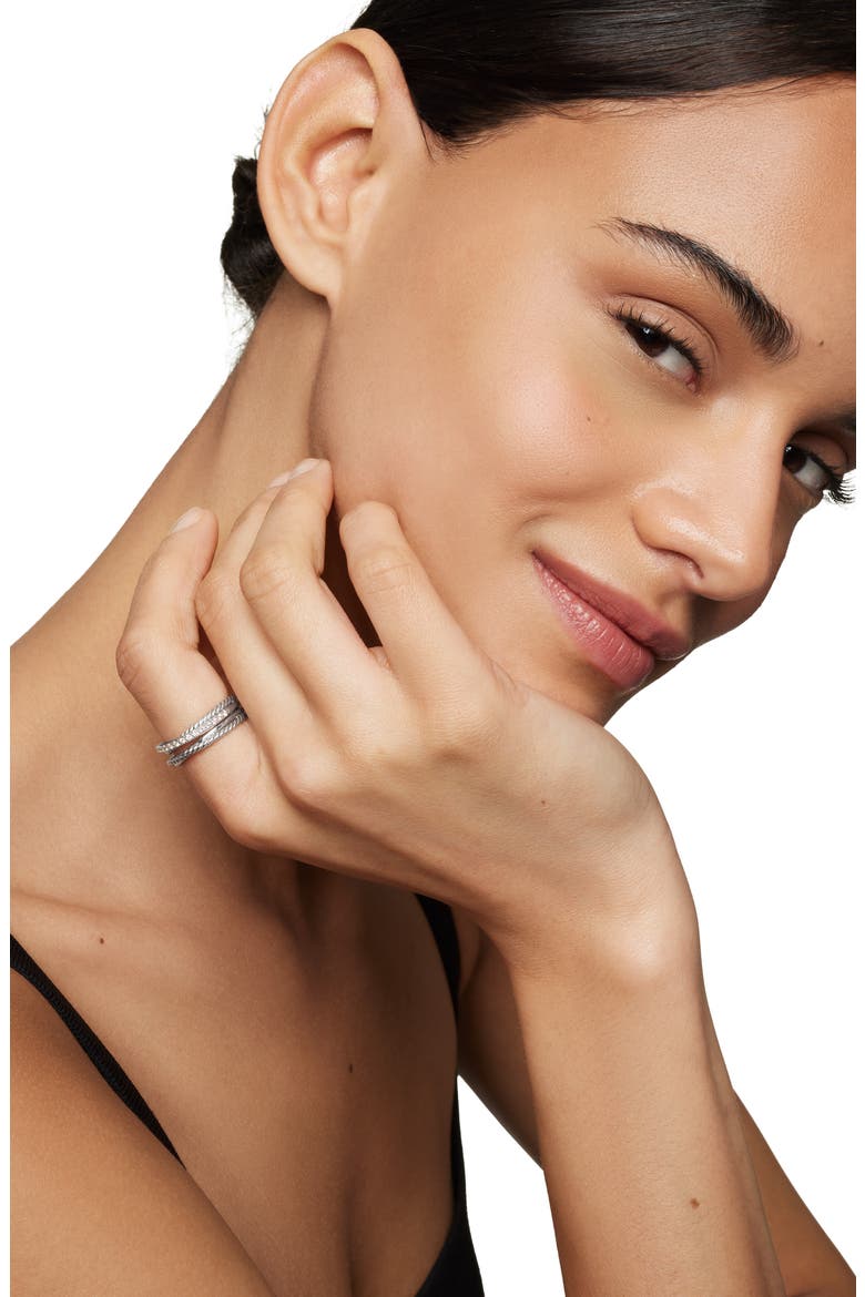 'Crossover' Ring with Diamonds, Alternate, color, SILVER/ DIAMOND