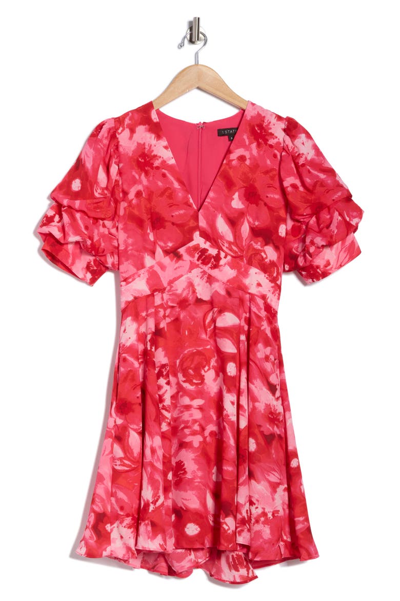 Puff Sleeve Minidress, Alternate, color, HIBISCUS