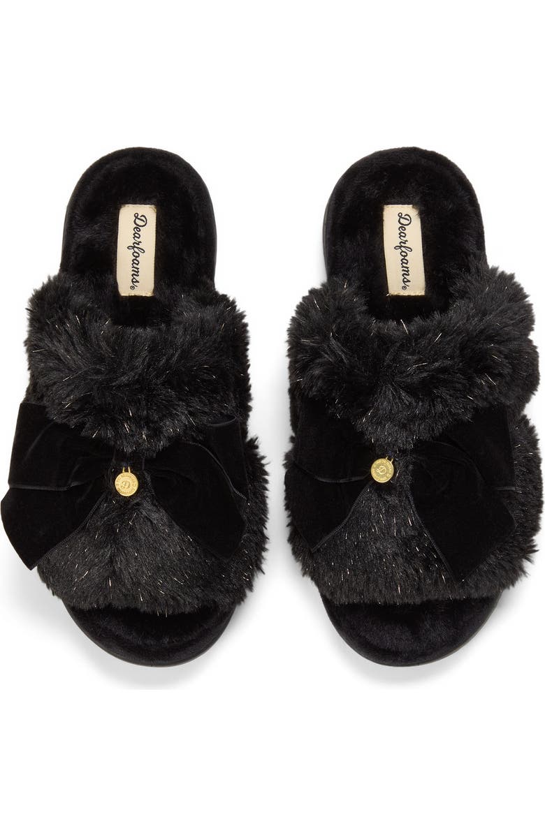 DEARFOAMS Bianca Pile Slide Slipper with Bow, Alternate, color, Black