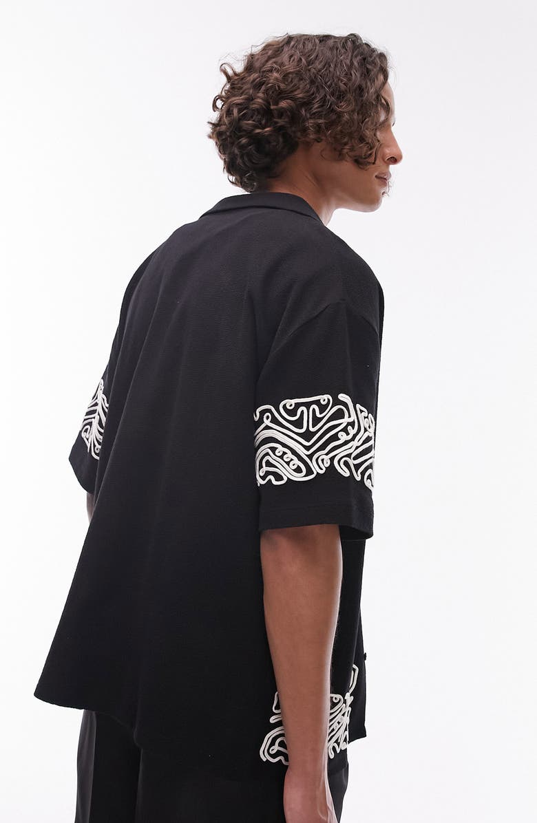 Topman Soutache Border Knit Camp Shirt, Alternate, color, 