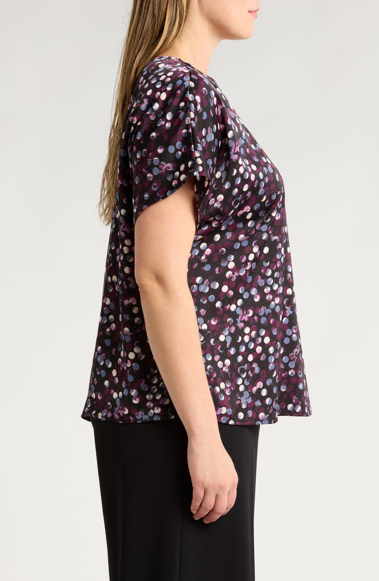 Anne Klein Polka Dot Short Sleeve Top, Alternate, color, Anne Black/ Deep Plum Multi