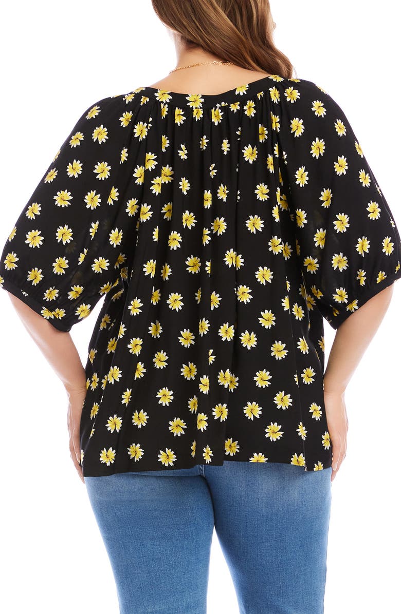 Karen Kane Floral Button-Up Peasant Top, Alternate, color, Black/ Floral Print