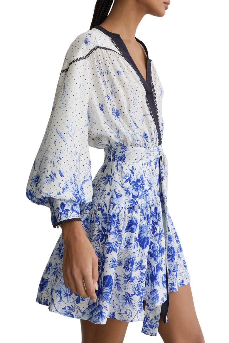Anisa Floral-Print Belted Minidress, Alternate, color, IVORY/ BLUE