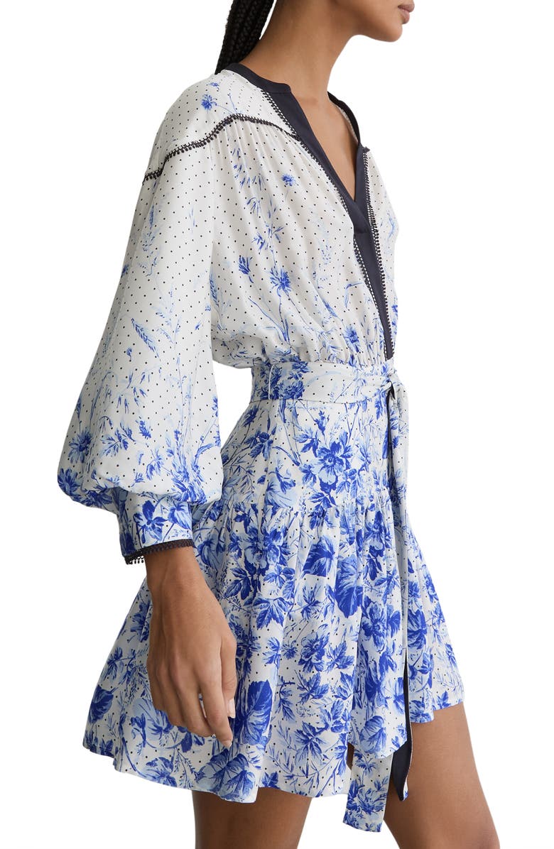 Reiss Anisa Floral-Print Belted Minidress, Alternate, color, Ivory/ Blue