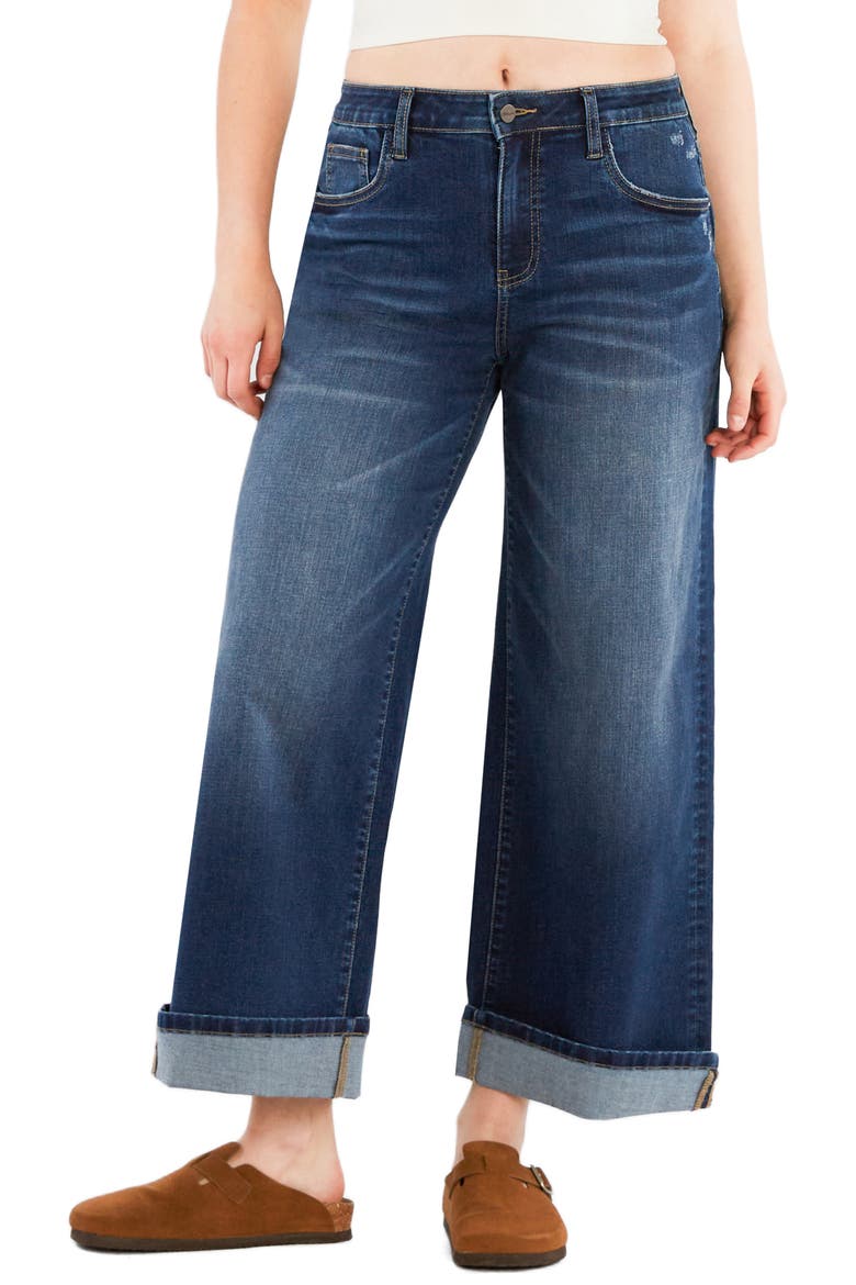 Cuffed High Waist Relaxed Jeans, Main, color, NIGHT WASH BLUE