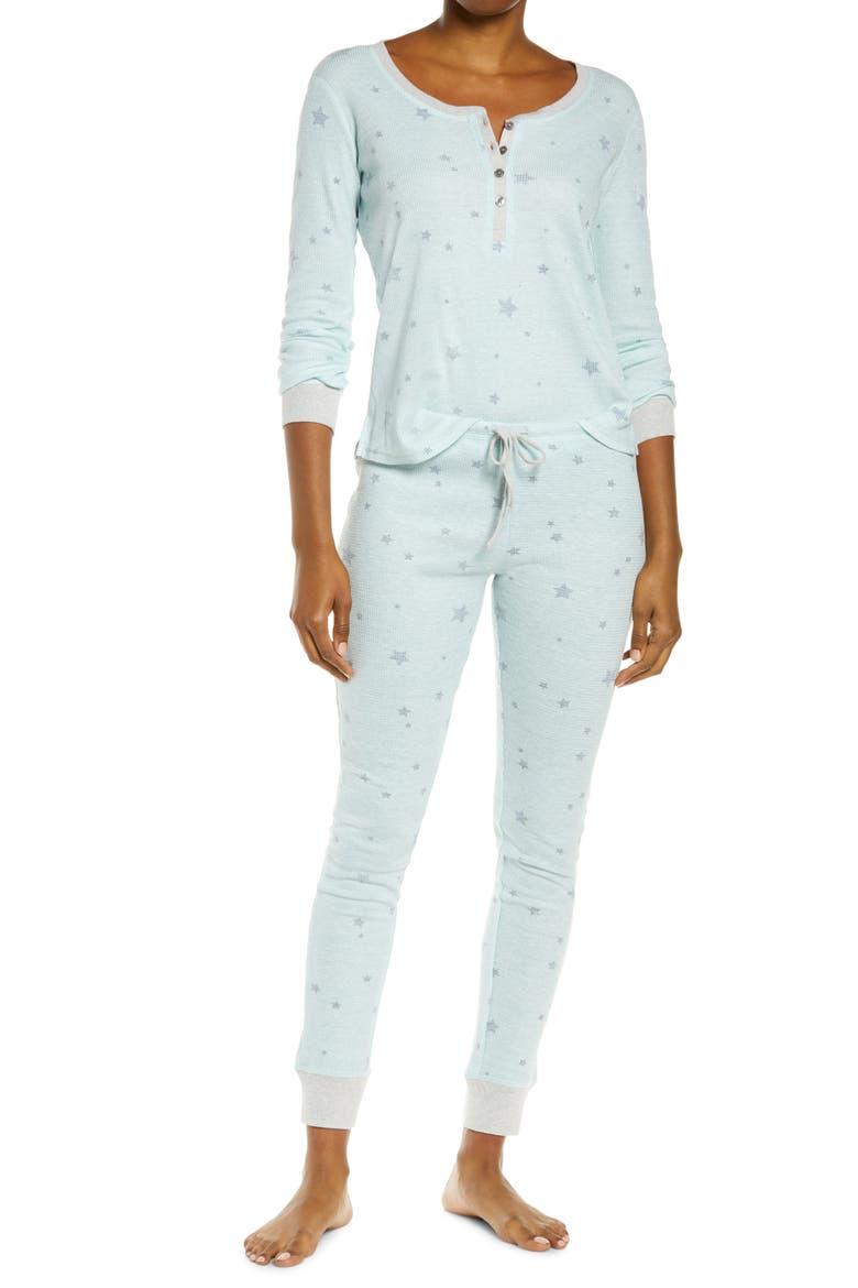Sweet Dreams Thermal Pajamas, Main, color, MINT STARS