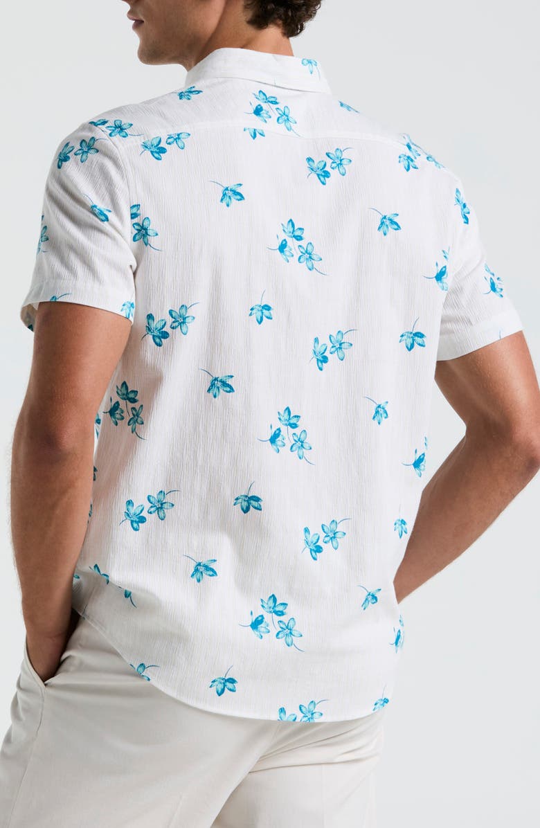 Original Penguin Floral Short Sleeve Cotton & Viscose Seersucker Button-Down Shirt, Alternate, color, Bright White