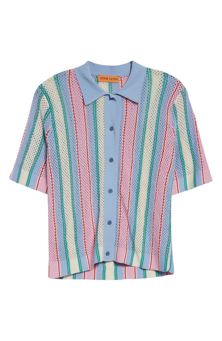 Stine Goya Stripe Open Stitch Button-Up Shirt, Alternate, color, Pastel Stripes