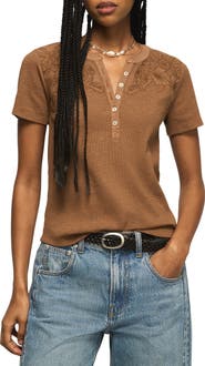 Lucky Brand Cutwork Henley Top