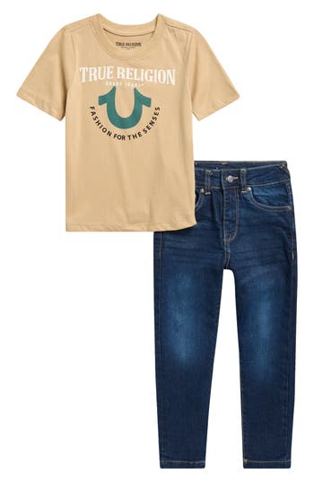 True Religion Kids' Horseshoe Graphic T-shirt & Jeans Set In Animal Print