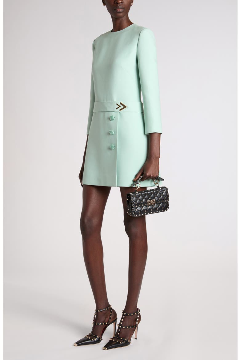 Belted VLOGO Wool & Silk Crepe Couture Minidress, Alternate, color, GREEN