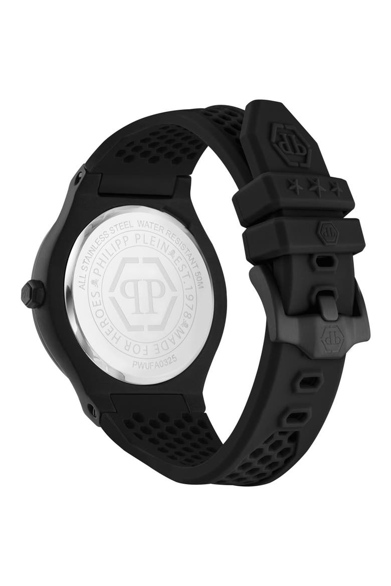 Plein Underdog Silicone Strap Watch, Alternate, color, BLACK