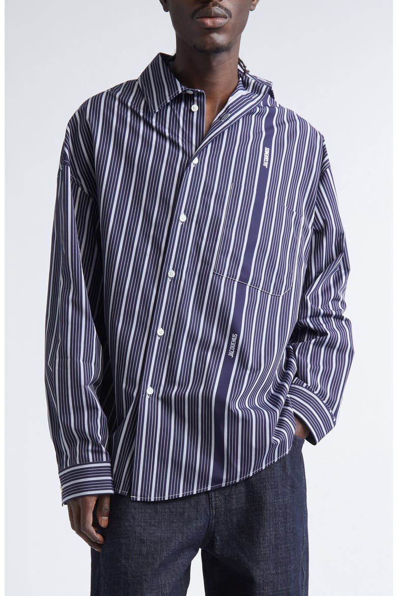 【JACQUEMUS】オープンカラーシャツ 44 La Chemise Cuadro Asymmetric Button-Up Shirt (Men) | Nordstrom