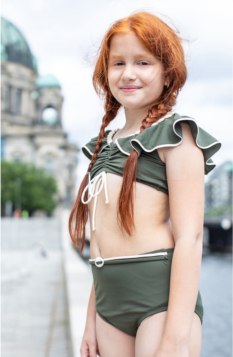 NESSI BYRD Shell-Embellished Drawstring Front Two-Piece Bikini, Alternate, color, Green