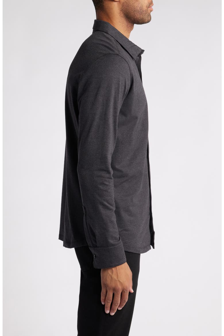 Wardlow Microstripe Cotton Blend Knit Button-Up Shirt, Alternate, color, BLACK