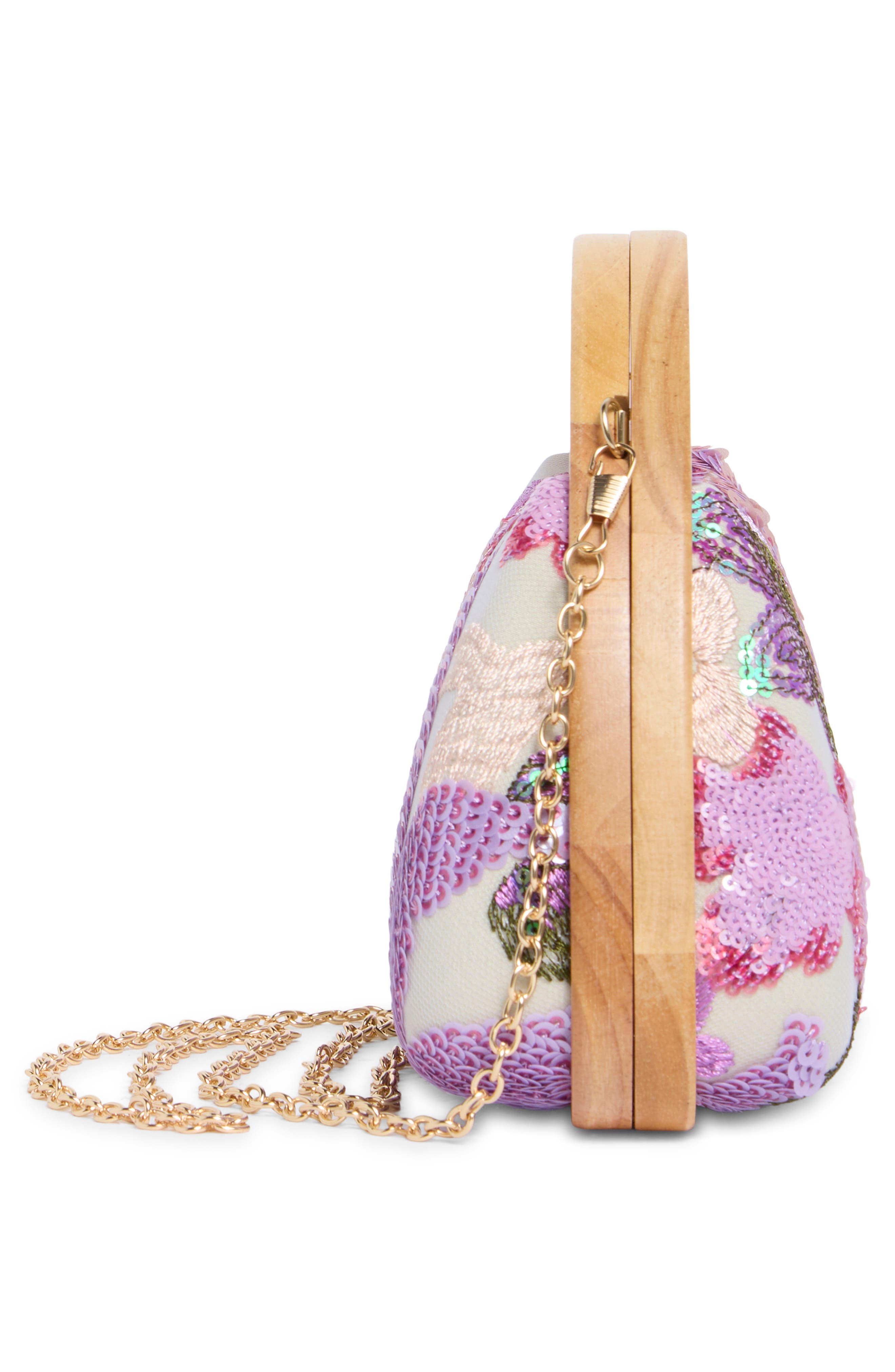Jessica McClintock Sherrita Sequin Flower Embroidered Clutch, Alternate, color, Iris