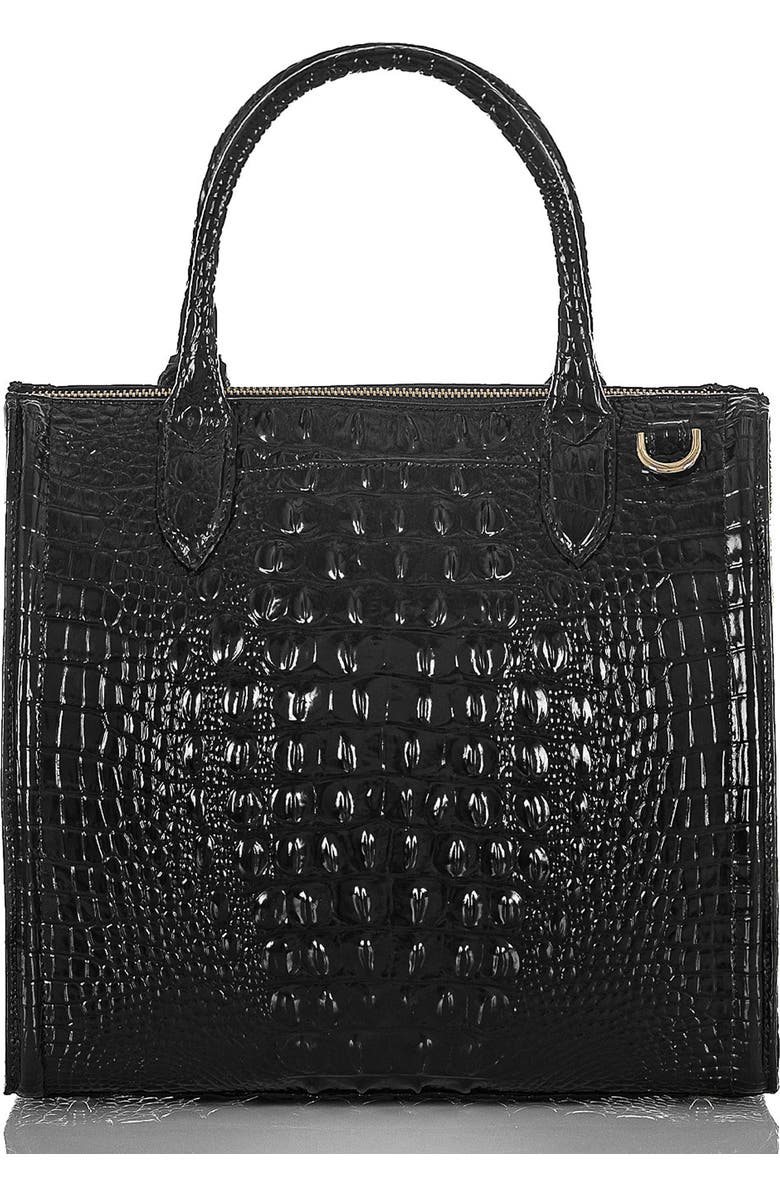 Brahmin Caroline Croc Embossed Leather Satchel, Alternate, color, Black