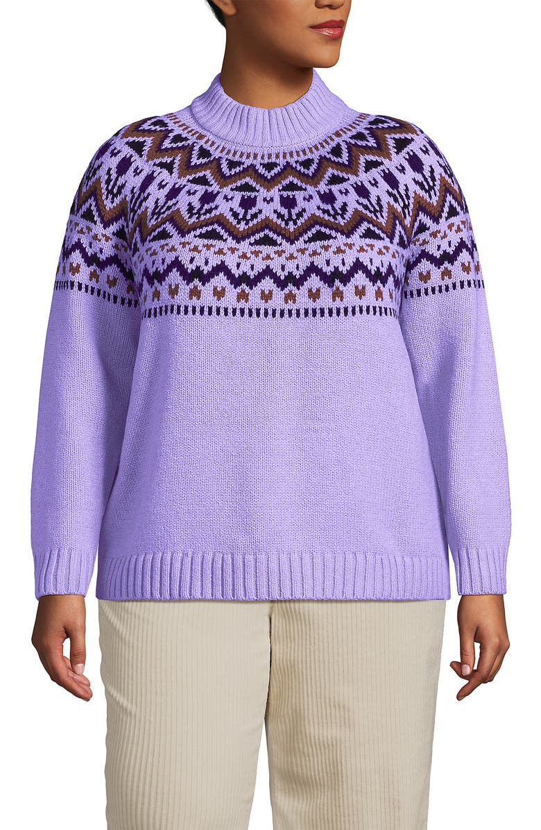 Lands' End Cozy Lofty Fair Isle Yoke Mock Neck Sweater, Main, color,