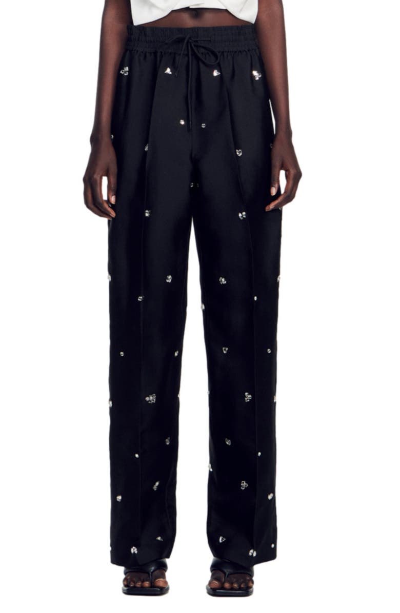 SANDRO Wayne Crystal Stud Straight Leg Pants, Main, color, 