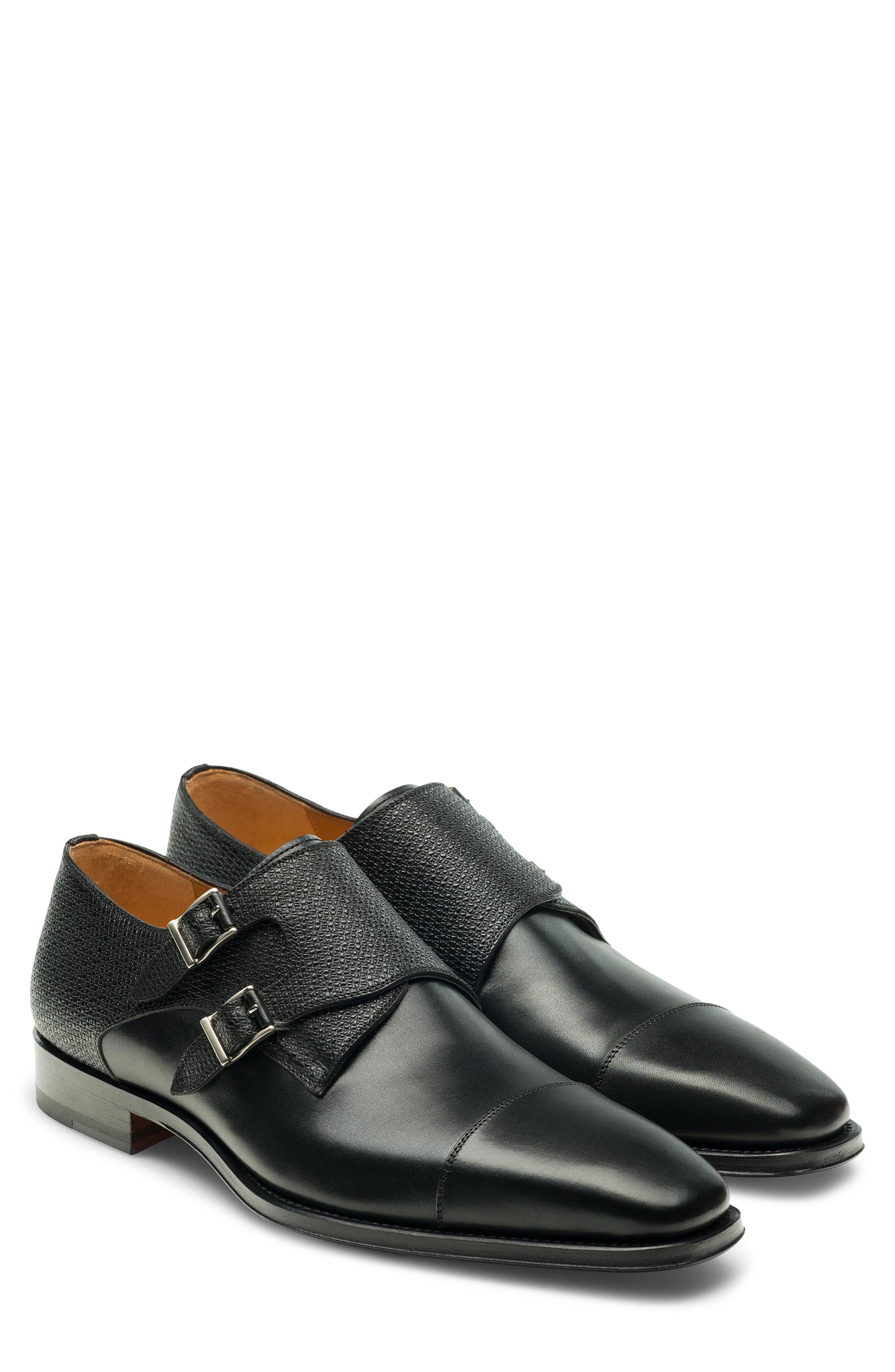 Jaden II Leather Double Monk Strap Shoe, Main, color, BLACK