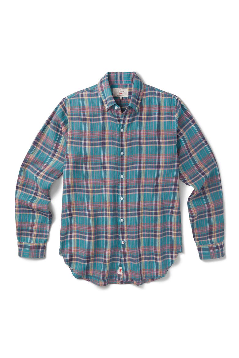 Croyland Madras Button-Down Linen Shirt, Alternate, color, Green Check