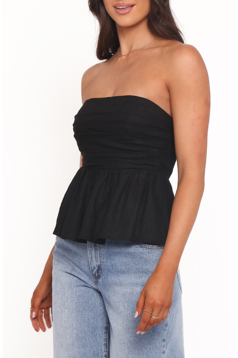 Maia Strapless Linen Blend Top, Alternate, color, BLACK