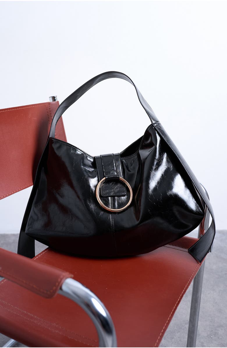 Topshop Saturn Hardware Shoulder Bag, Alternate, color, Black