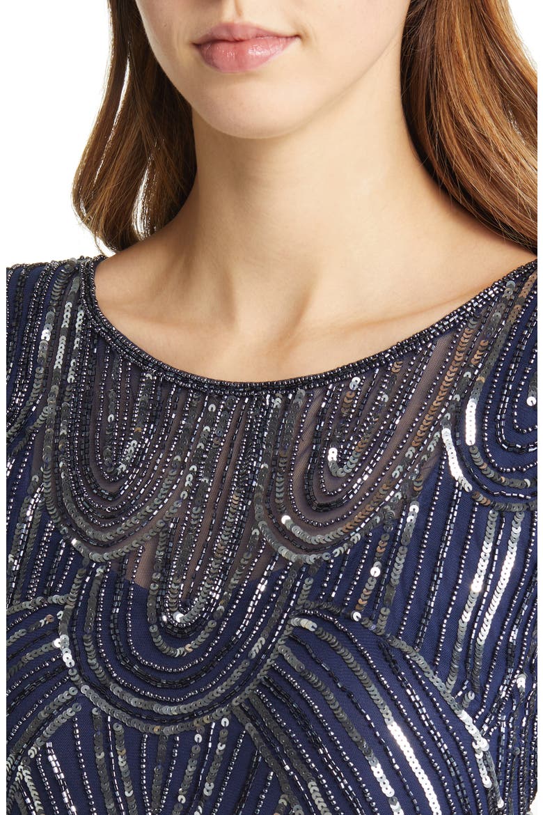 Beaded Illusion Neck Gown, Alternate, color, NAVY
