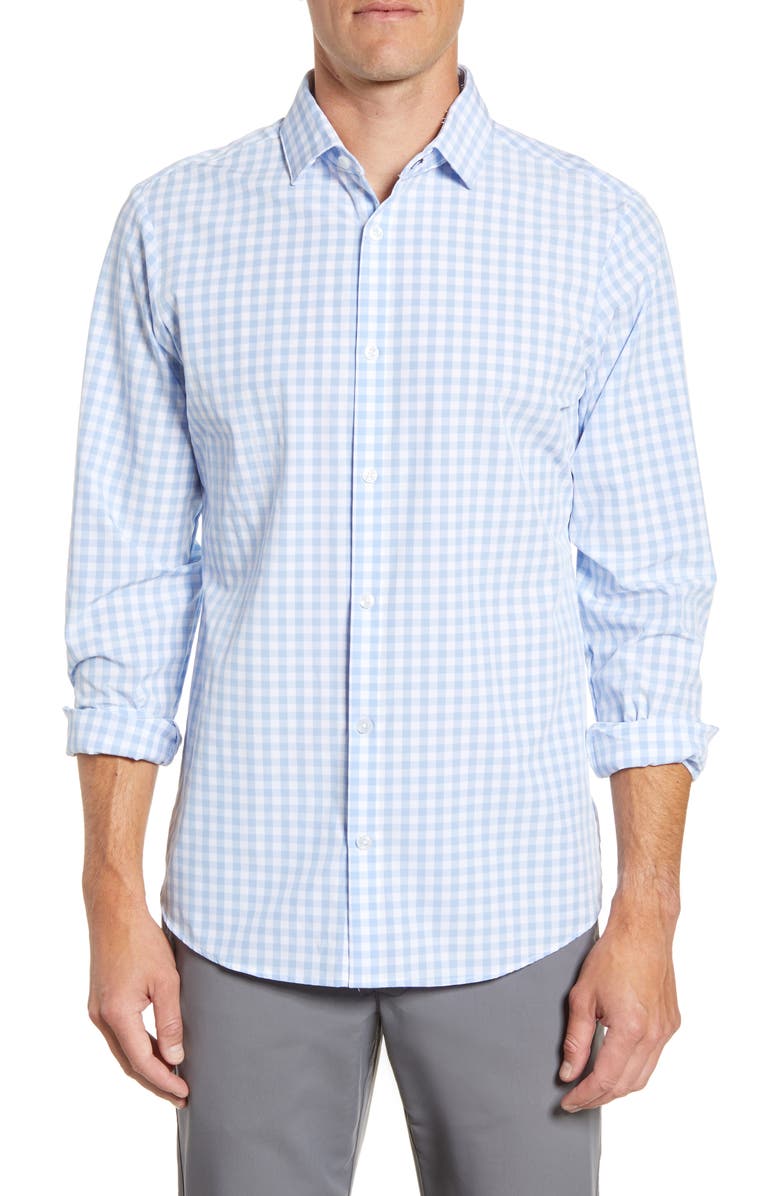 Mizzen+Main Hampton Trim Fit Gingham Performance Shirt, Main, color,