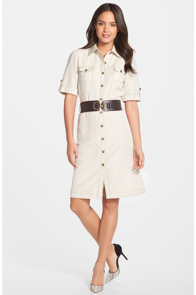 Belted Linen Blend Shirtdress, Alternate, color, NATURAL