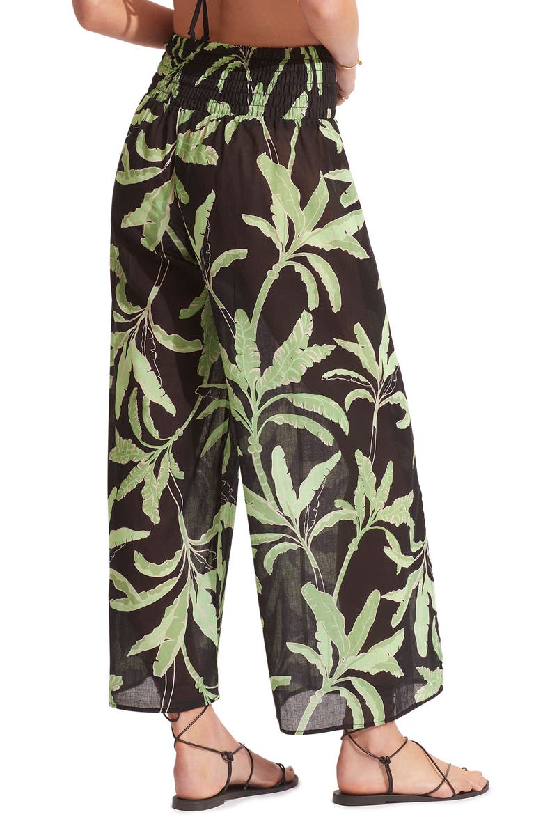 Seafolly Palm Paradise Smocked Slit Cover-Up Pants, Alternate, color, 