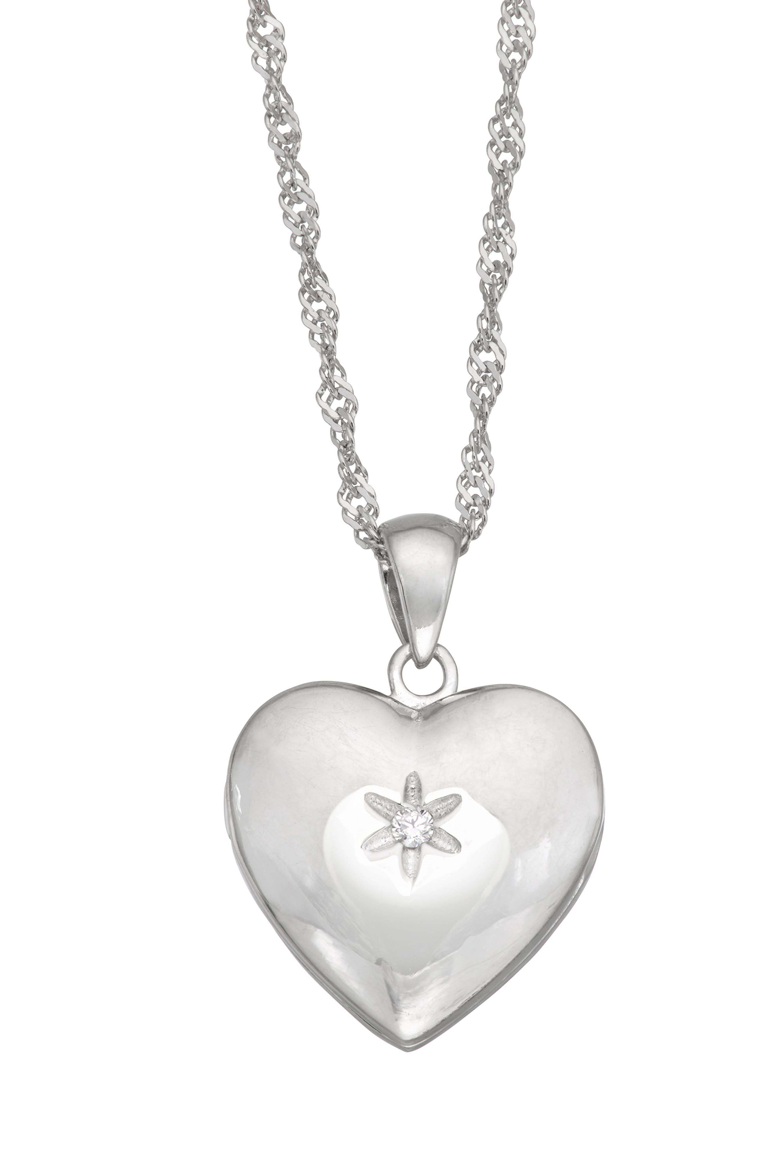 FZN Kids' Sterling Silver CZ Heart Locket Necklace