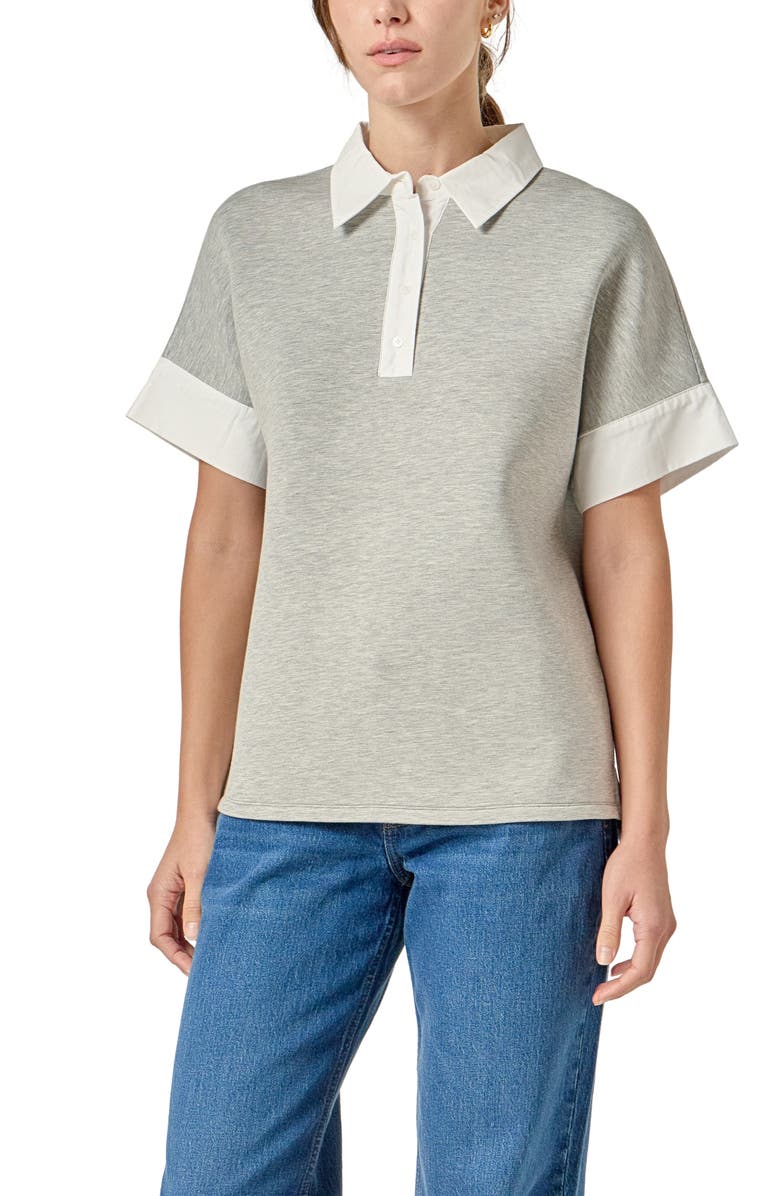 English Factory Mixed Media Polo, Alternate, color, Heather Grey/ White
