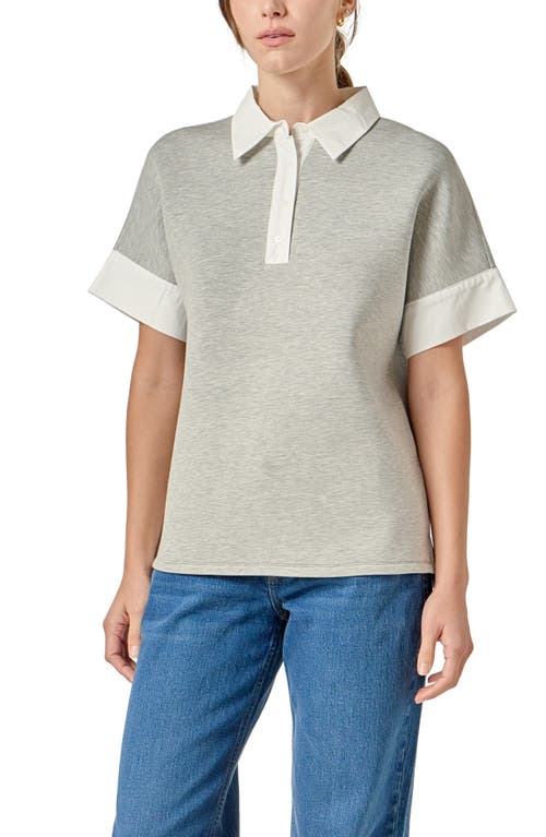 English Factory Mixed Media Polo In Gray