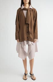 MONSE Combo Stripe Long Sleeve Cotton Poplin Shirtdress with Merino Wool Cardigan