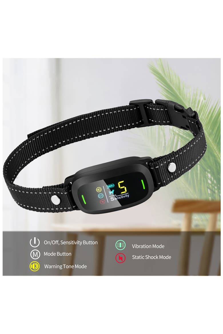 Barkomatic LED 5-Level Sensitivity and 6-Step Automated Beep Vibration and Stimulation Antibark Dog Collar, Alternate, color, BLACK
