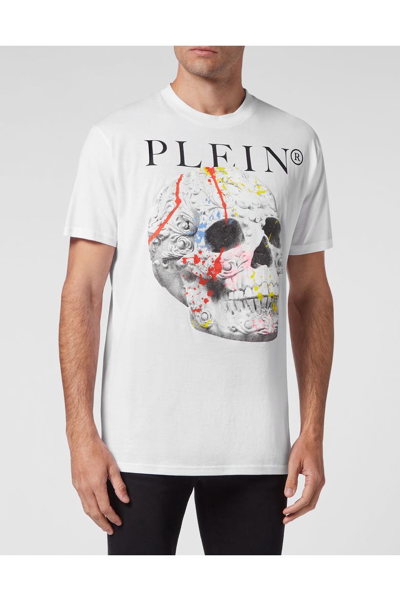 T-Shirt Round Neck Ss Skull Men, Main, color, white