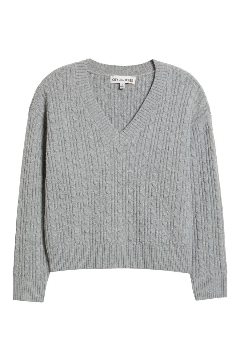Cable V-Neck Sweater, Alternate, color, GRAY