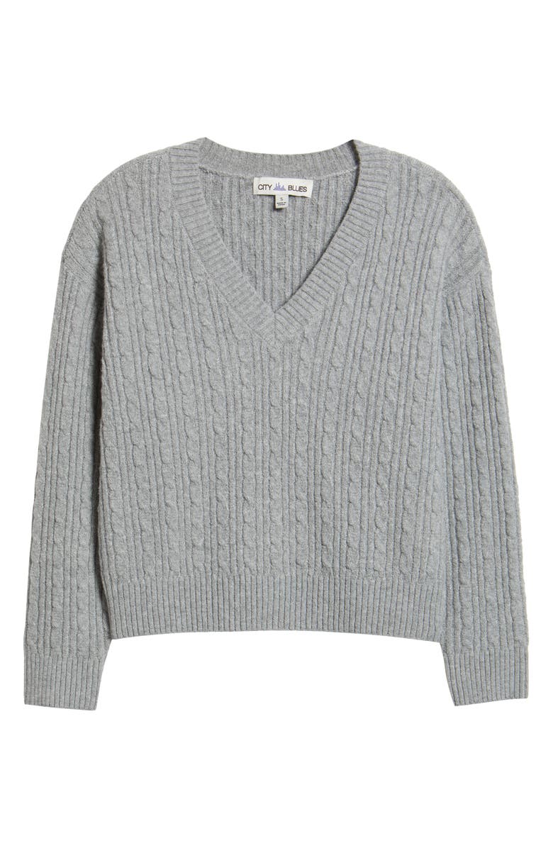 CITY BLUES Cable V-Neck Sweater, Alternate, color, Gray