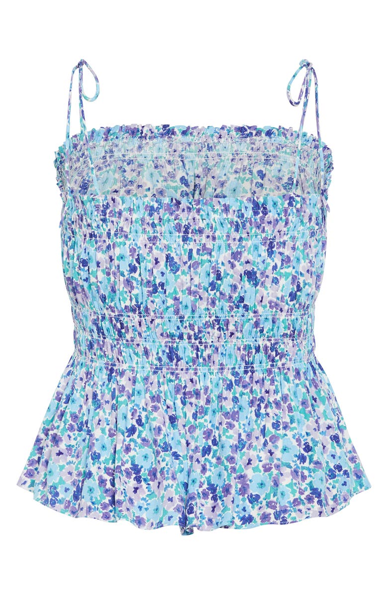 City Chic Lyla Floral Tie Strap Peplum Tank, Alternate, color, Blue Ditsy Floral