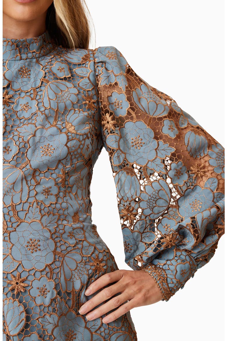 Jasmine Floral Embroidered Lace Long Sleeve Minidress, Alternate, color, BLUE BRONZE