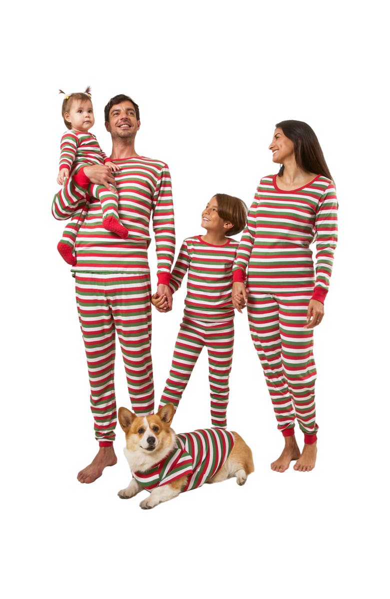 Leveret Footed Striped Cotton Matching Family Holiday Pajamas, Alternate, color, Red White & Green