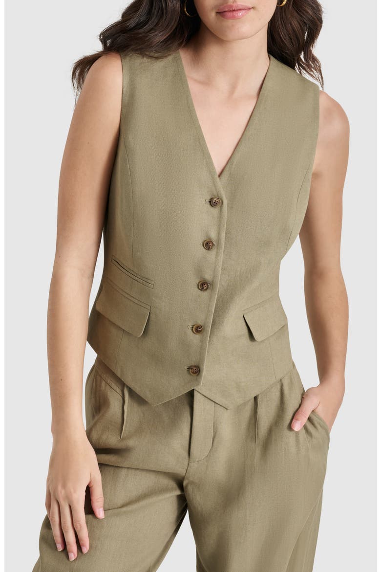 Linen Blend Vest, Main, color, LIGHT FATIGUE