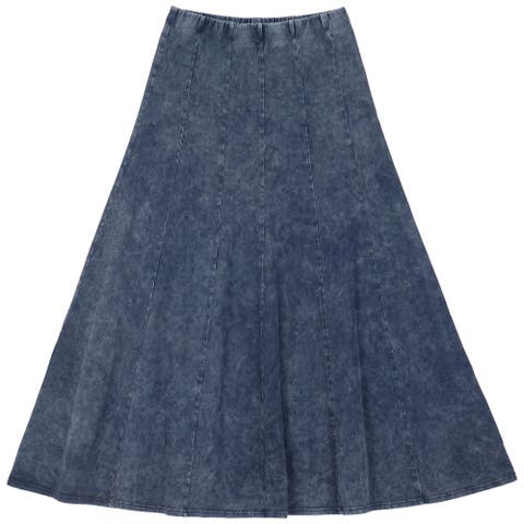 Mineral Wash Panel Covered Elastic Waistband Panel Construction Maxi Skirt