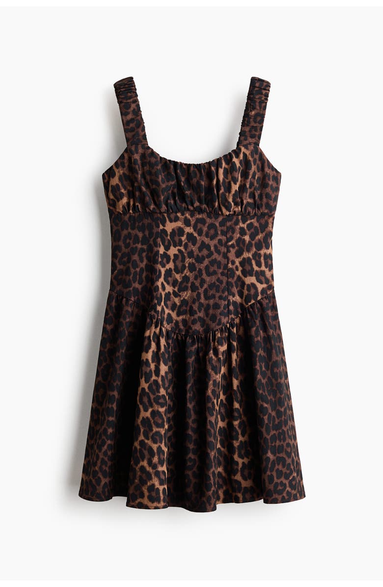 H&M Printed Flared-skirt Dress, Main, color, Dark Brown/Leopard Print