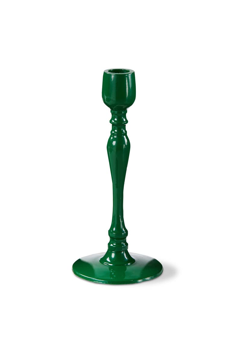 Zahra Dark Green Aluminum Taper Candle Holder Elegant Design, Main, color, Green