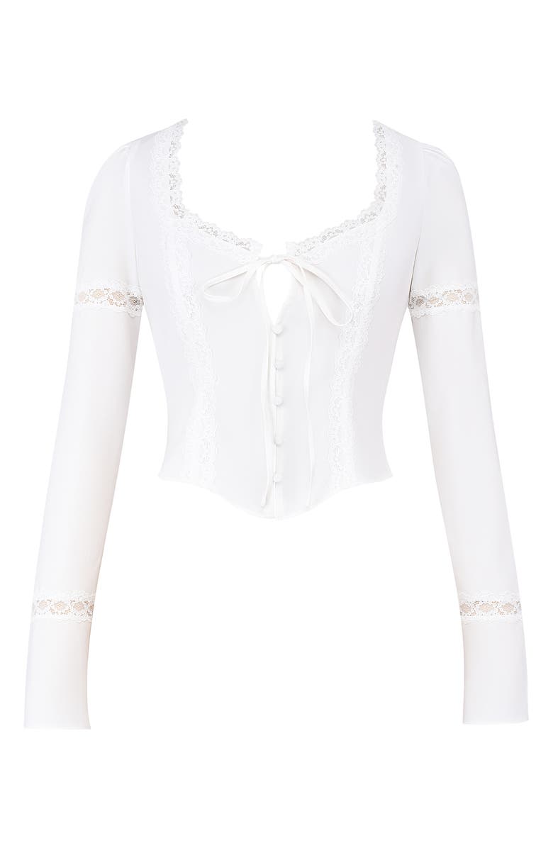 Mistress Rocks Lace Trim Tie Front Top, Alternate, color, 