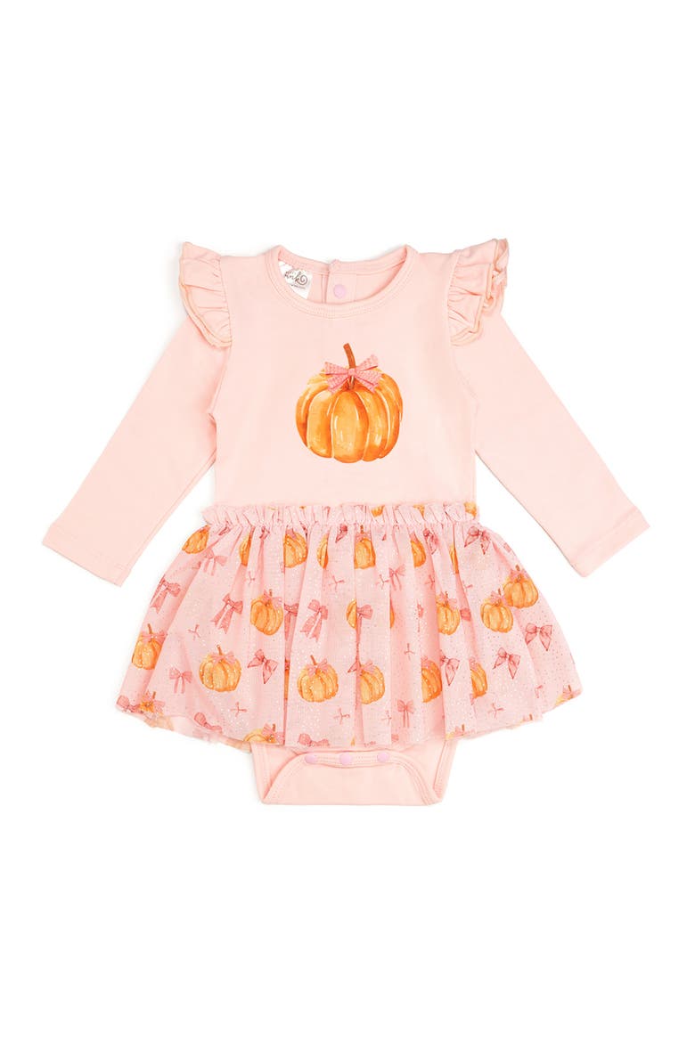 Pumpkin Long Sleeve Tutu Bodysuit, Main, color, Multicolor