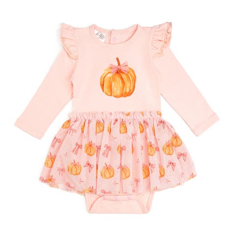 Pumpkin Long Sleeve Tutu Bodysuit