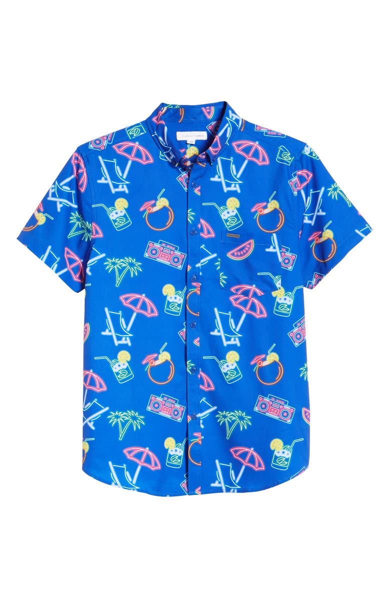 Vintage Summer Neon Water Repellent Short Sleeve Button-Down Shirt, Alternate, color,